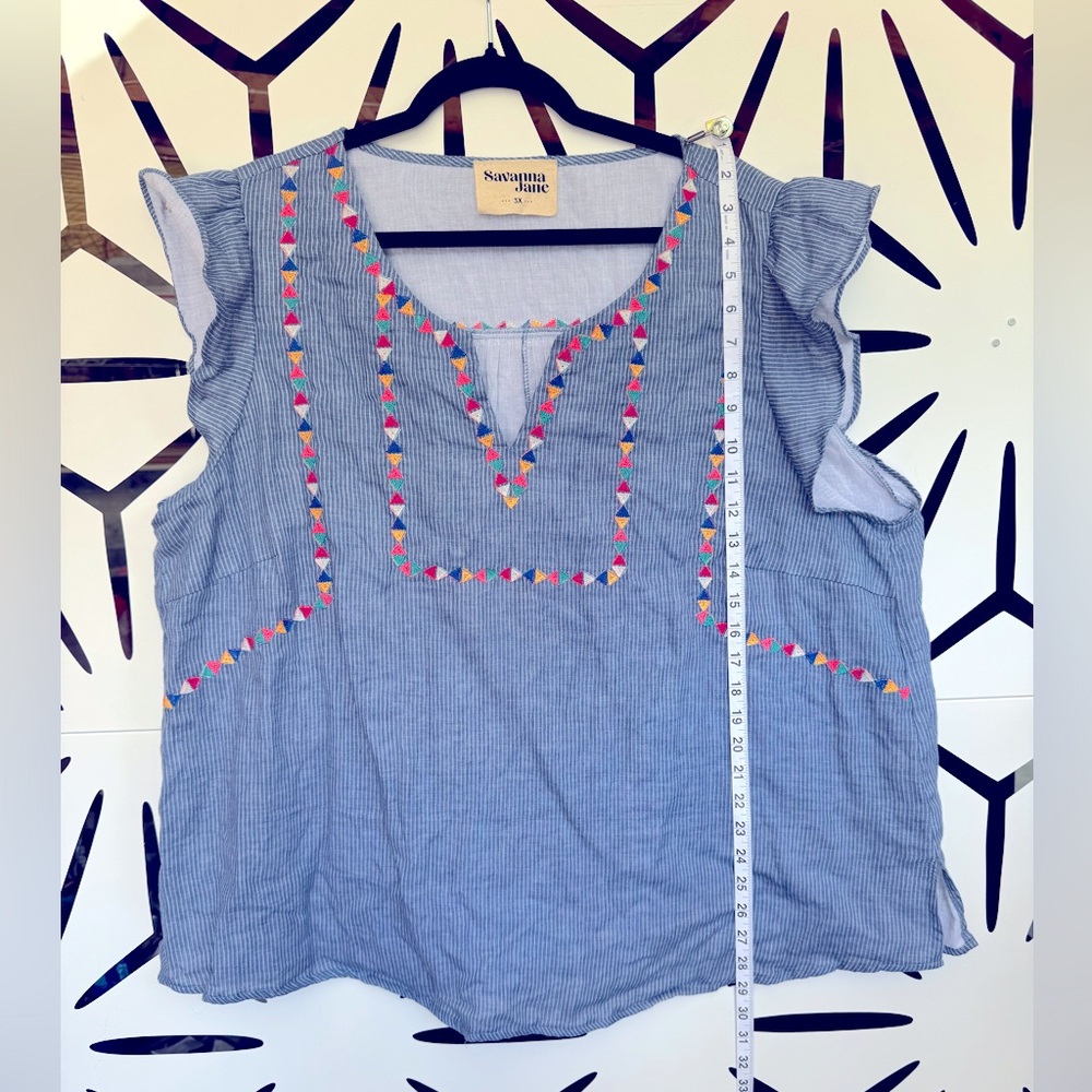 Savanna Jane Blue Embroidered Women's Top